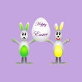 Easter Bunnies holding egg with wishes for a happy Easter